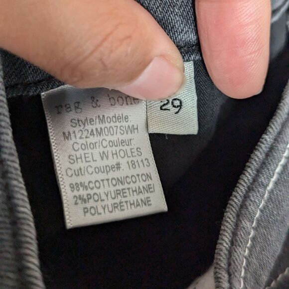 Rag‎ & Bone Standard Issue Fit 1 Extra Slim Jeans Shelter Holes Black Grey 29x34 - Picture 8 of 8